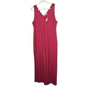 Sleeveless Maroon Jumpsuit Studio B‎ V-Neckline Pockets Pull On Boxy Lagenlook